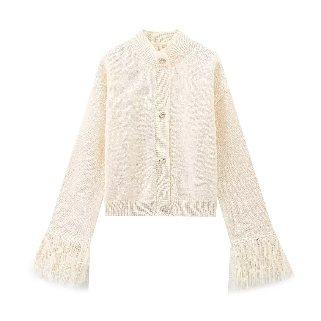 Cross-border European and American Women's AliExpress INS Explosions Cuff Mao Mao Stitching Cardigan Sweater