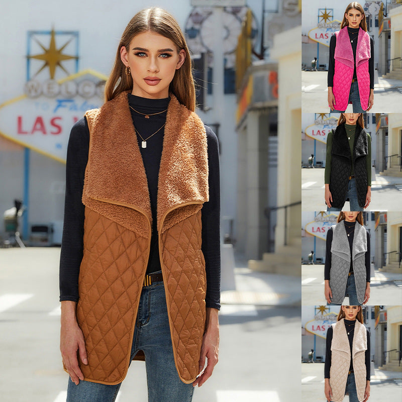 2023 Flash Velvet European and American Women's Autumn New Fashion All-match Plush Stitching Cardigan Sleeveless Jacket Vest Women