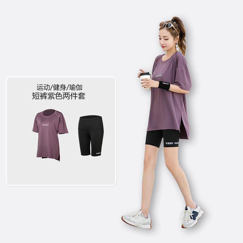 Sports suit Women's Yoga Fitness Clothes Running Gym Summer Breathable plus size chubby girl Belly Covering Slim Loose