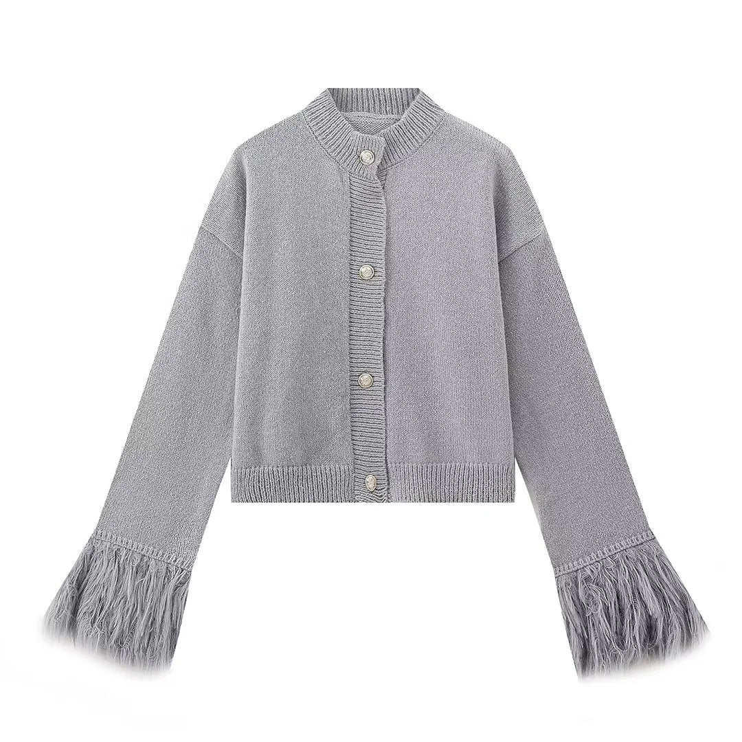 Cross-border European and American Women's AliExpress INS Explosions Cuff Mao Mao Stitching Cardigan Sweater