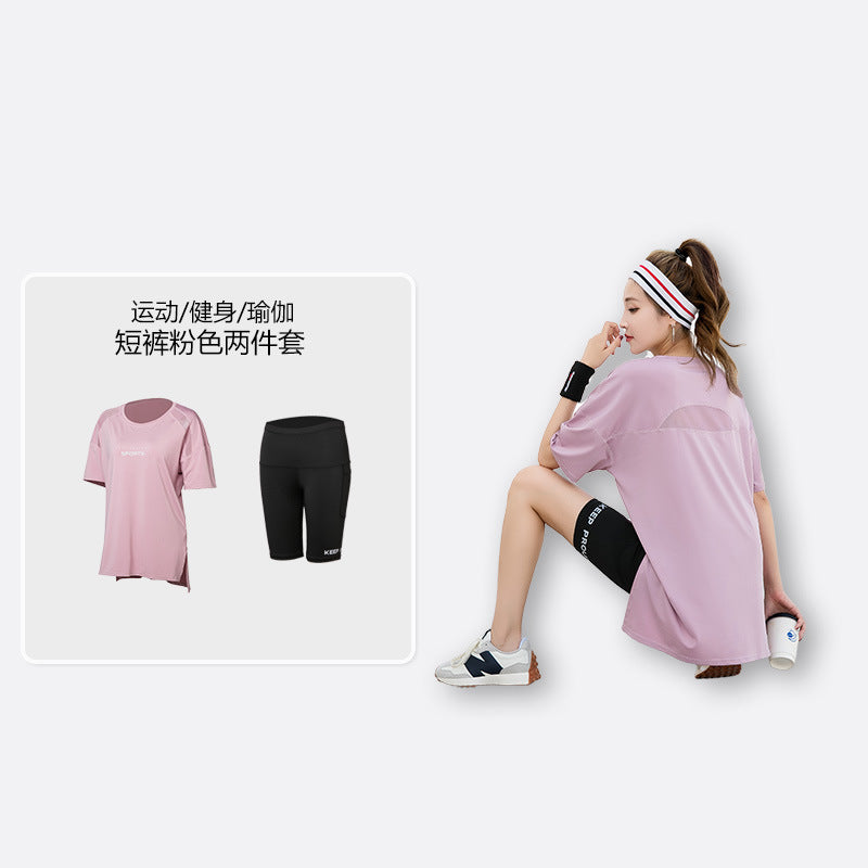 Sports suit Women's Yoga Fitness Clothes Running Gym Summer Breathable plus size chubby girl Belly Covering Slim Loose