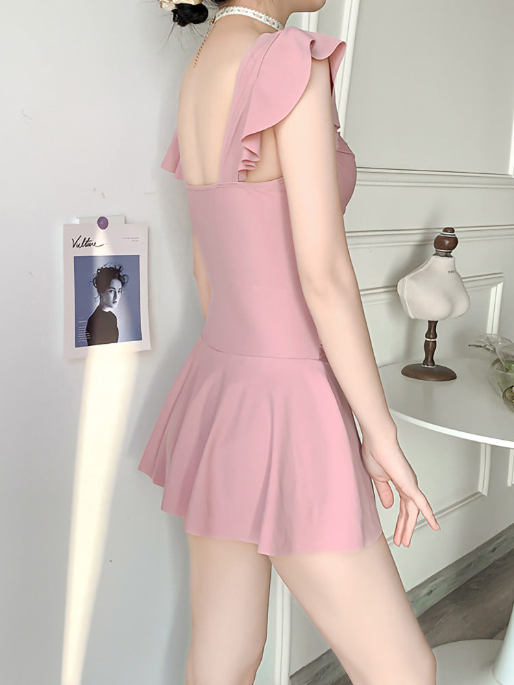 2025 New Swimsuit for Women, Belly-Covering, Slimming Look, One-Piece Skirt-Style Steel Support Push-Up Student Conservative Hot Spring Swimsuit