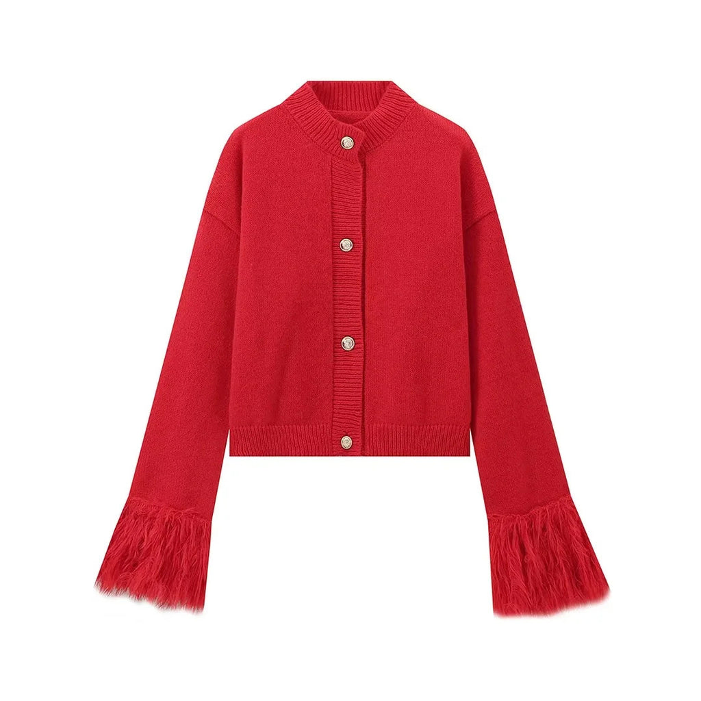 Cross-border European and American Women's AliExpress INS Explosions Cuff Mao Mao Stitching Cardigan Sweater