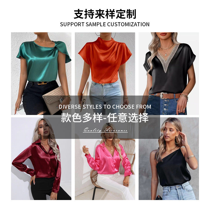2026 Spring Solid Color Satin Imitation Silk Irregular Off-Shoulder One-Neck Pullover Sleeveless Shirt for Women European and American Fashion