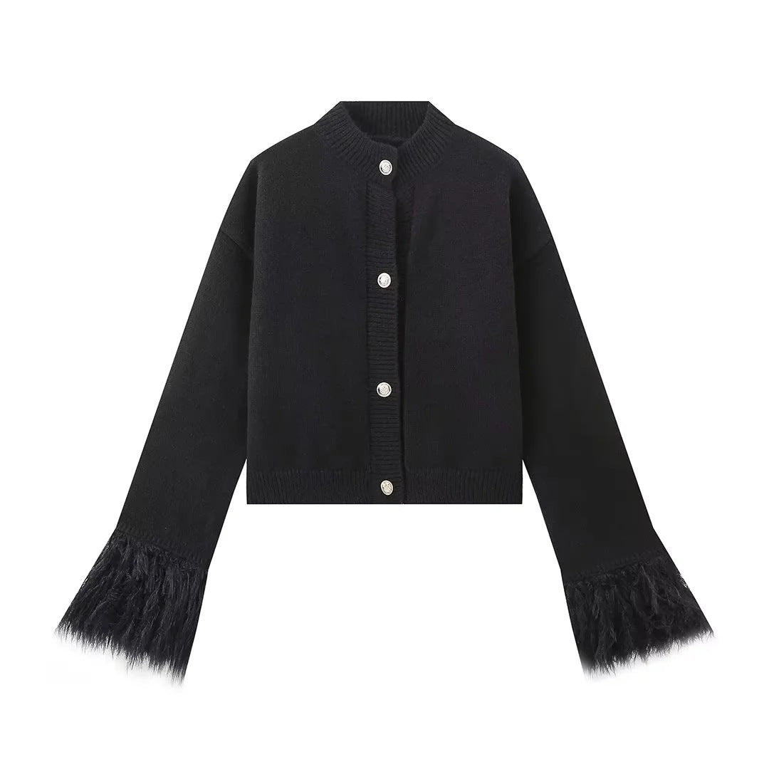 Cross-border European and American Women's AliExpress INS Explosions Cuff Mao Mao Stitching Cardigan Sweater