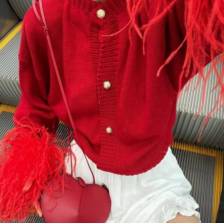 Cross-border European and American Women's AliExpress INS Explosions Cuff Mao Mao Stitching Cardigan Sweater