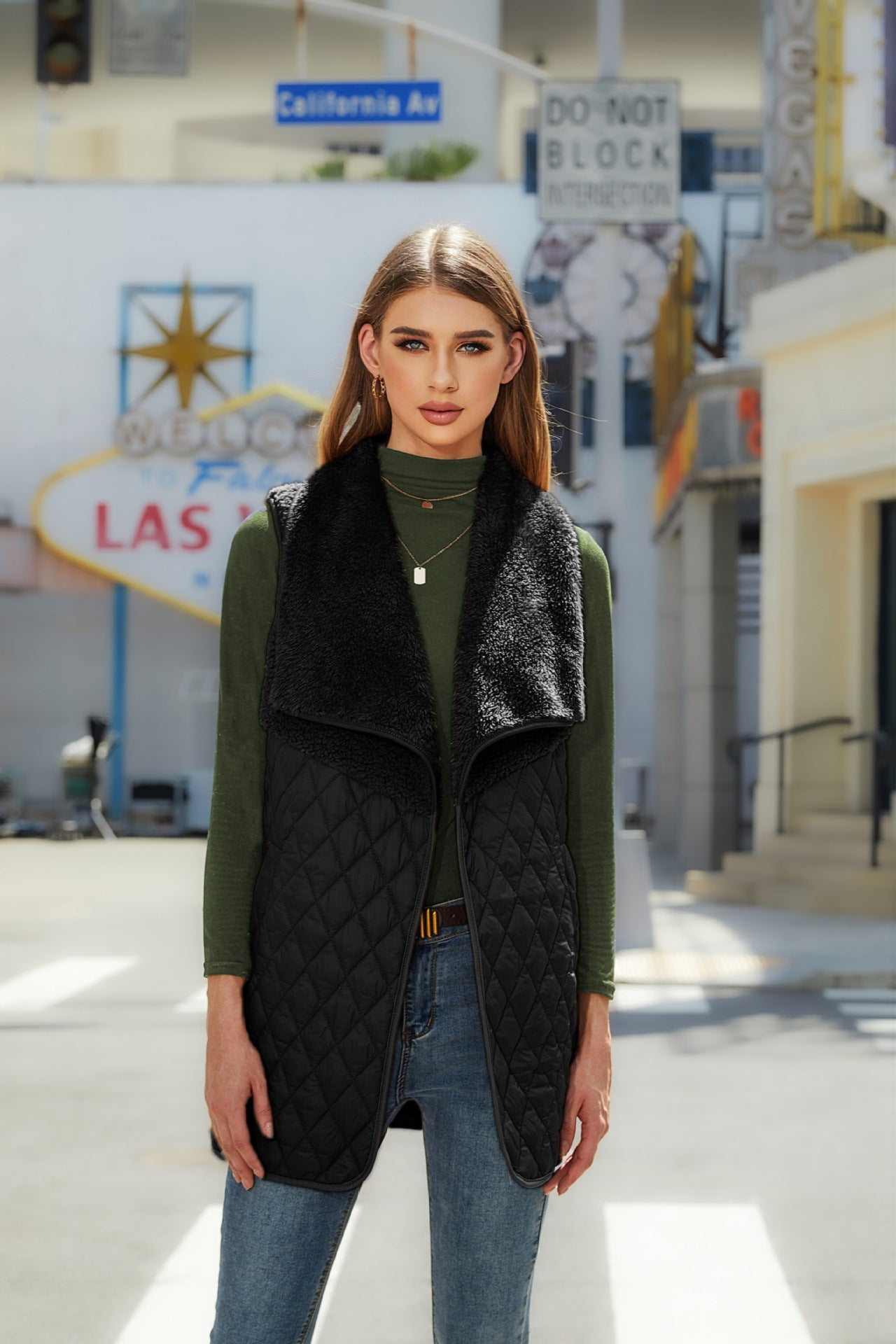 2023 Flash Velvet European and American Women's Autumn New Fashion All-match Plush Stitching Cardigan Sleeveless Jacket Vest Women