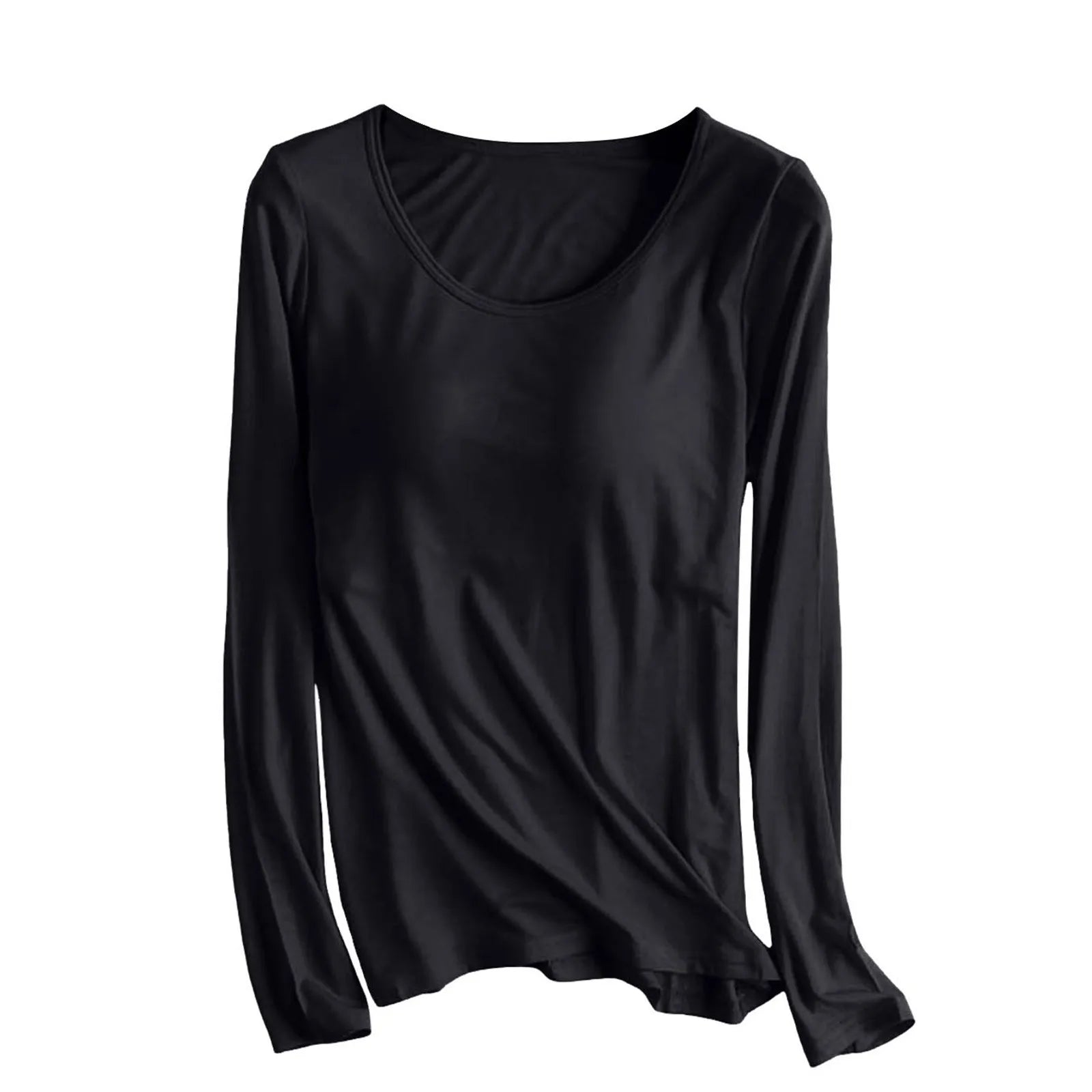 Women's Long Sleeve Bottoming T Shirt Yoga Pajama Top Chest Pad With Built In Bra Solid Color Cotton Long Sleeve Tee Shirts