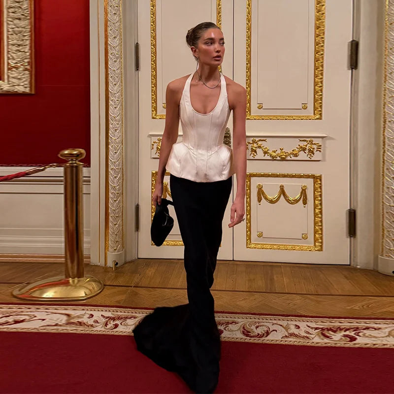 Elegant Off Shoulder Blue Tube Top Women's Contrast Lace Up Waist Cinched Corset Tops 2026 Summer New Lady Fashion Streetwear