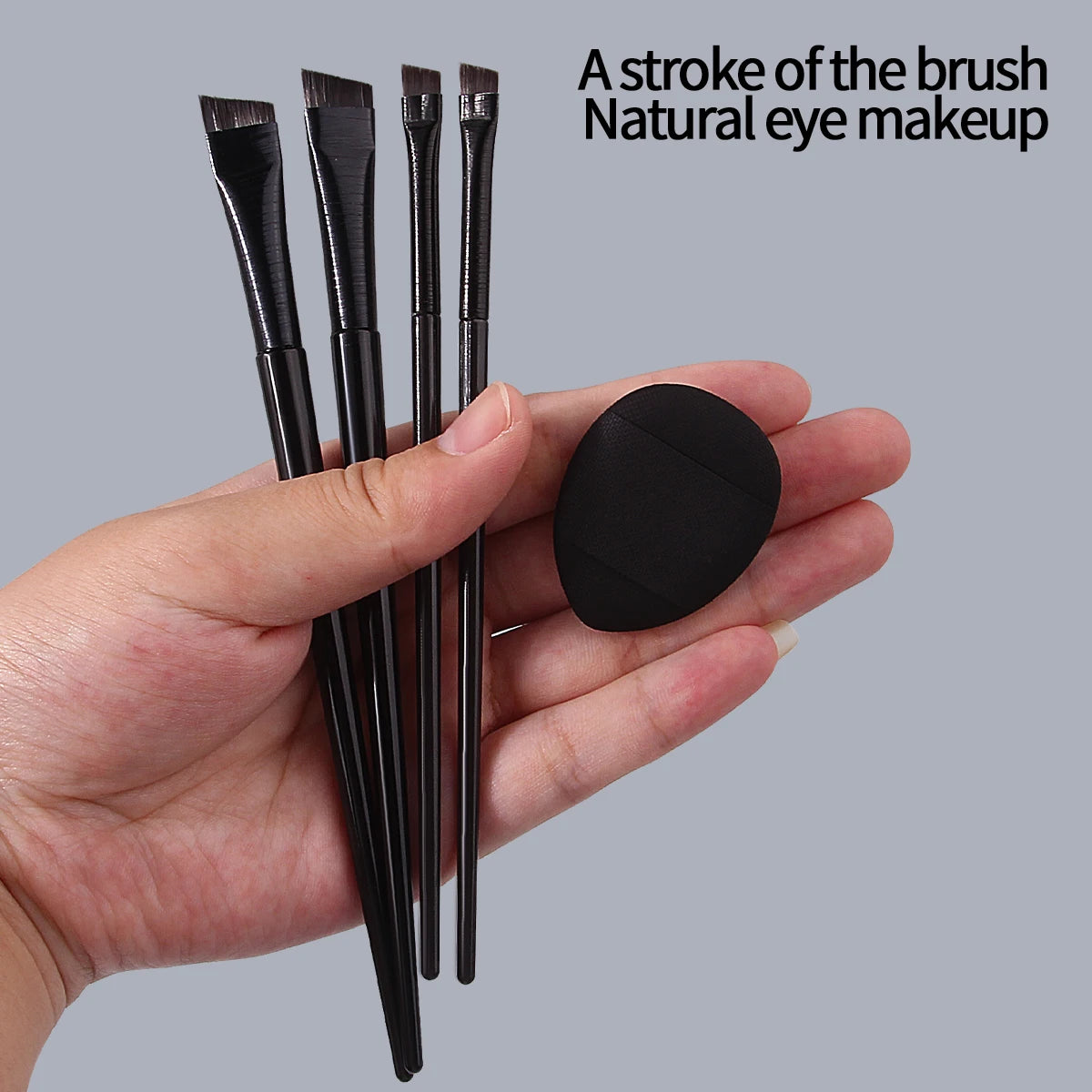 5PCS Practical Eye Makeup Tools: Fine Angled Blade Eyeliner Detail Brush & Soft and Non-Sticky Mini Powder Puff