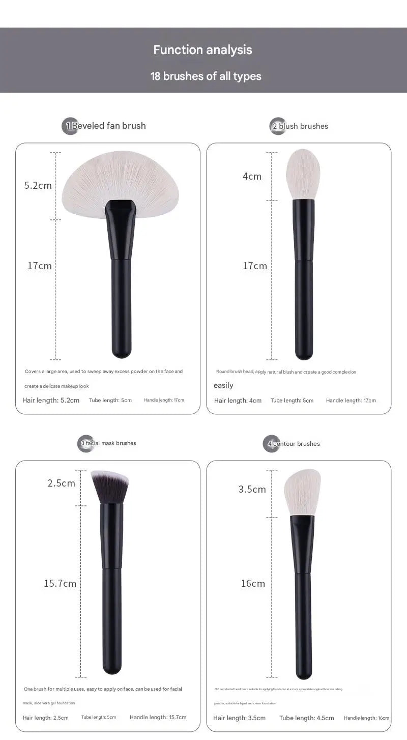 Makeup Brush Set - 12/18Pcs Natural Hair Foundation Eyeshadow Blending Brush Professional Eco-Friendly Beauty Tools