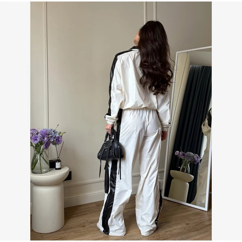 Women Nylon Panelled Lapel Long Sleeve Coats Shorts Sets  Street Zipper Ruched Loose Jacket Elastic Waist Shorts 2026 Chic Outfi
