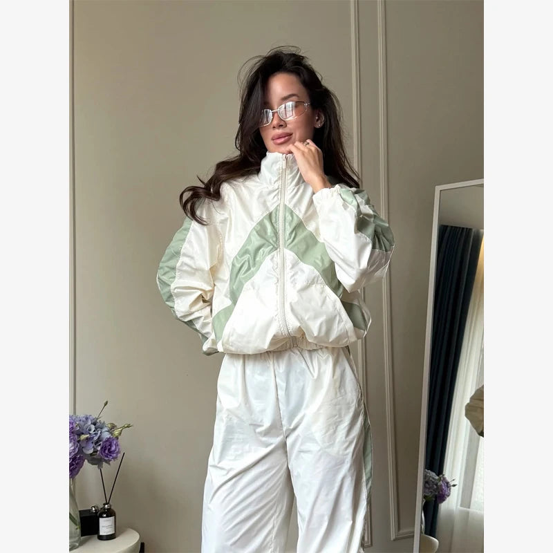 Women Nylon Panelled Lapel Long Sleeve Coats Shorts Sets  Street Zipper Ruched Loose Jacket Elastic Waist Shorts 2026 Chic Outfi