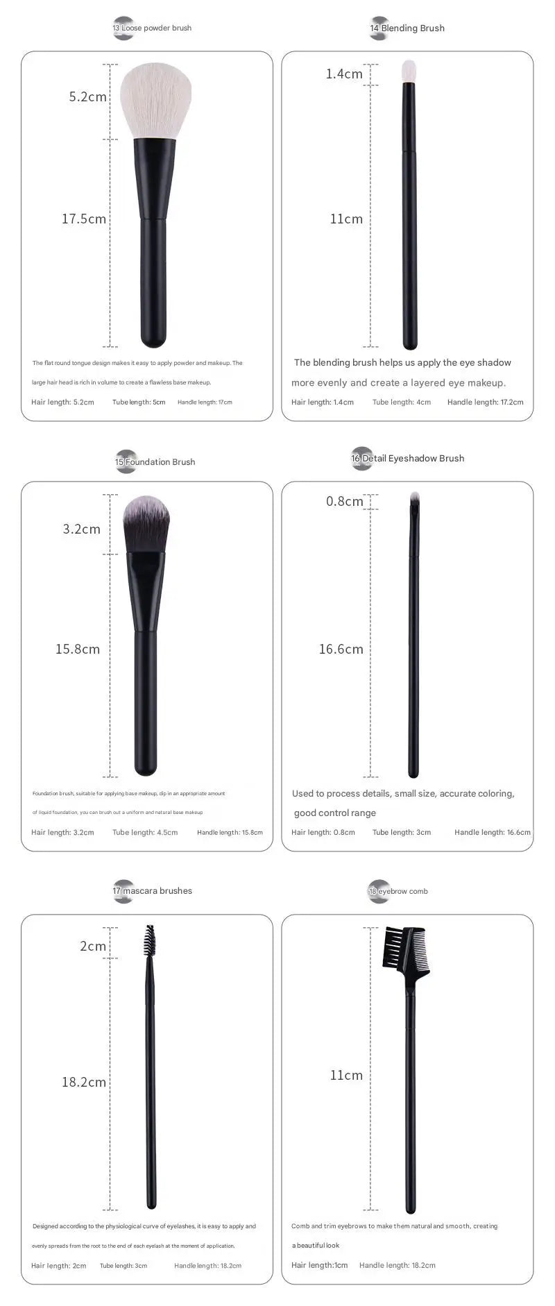 Makeup Brush Set - 12/18Pcs Natural Hair Foundation Eyeshadow Blending Brush Professional Eco-Friendly Beauty Tools