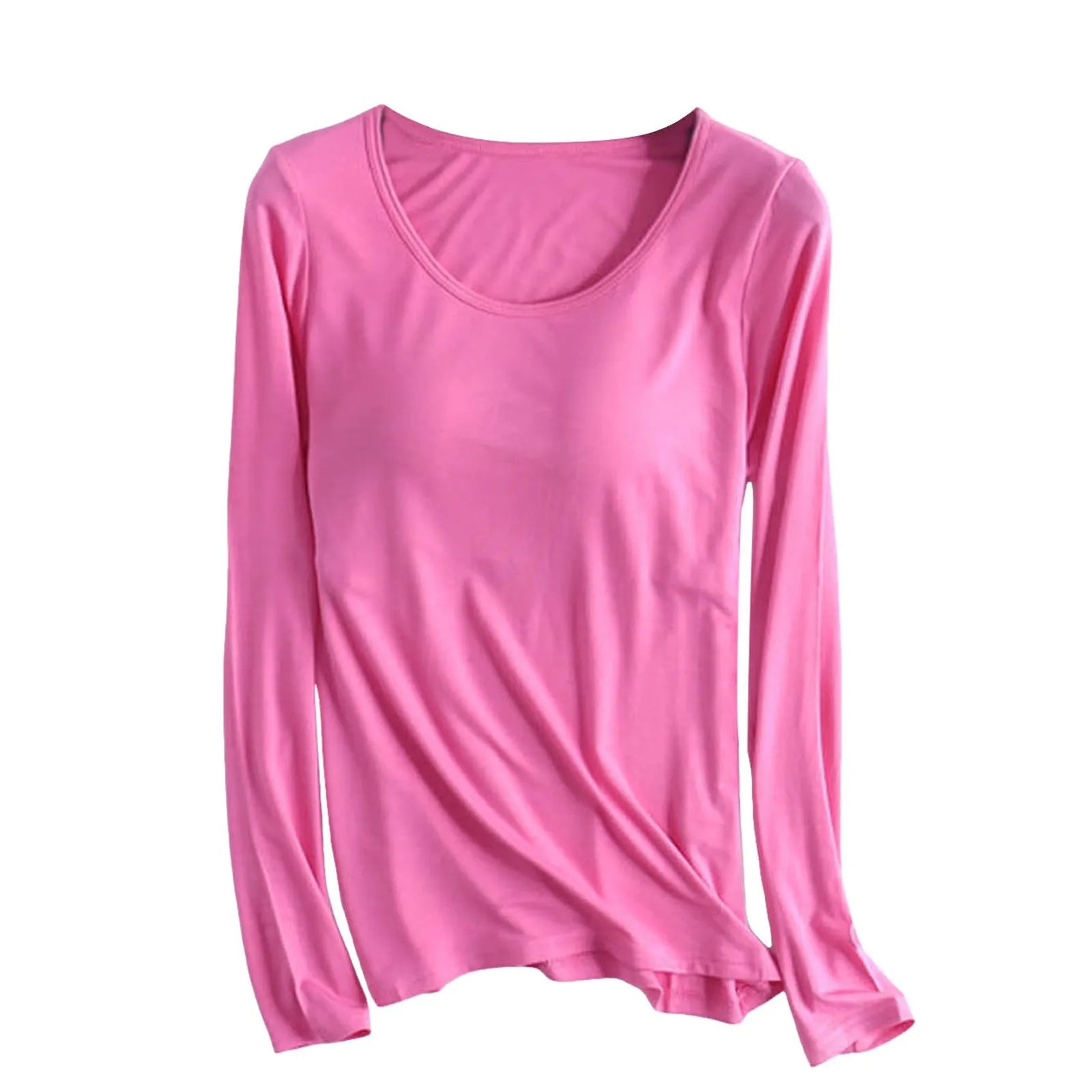 Women's Long Sleeve Bottoming T Shirt Yoga Pajama Top Chest Pad With Built In Bra Solid Color Cotton Long Sleeve Tee Shirts