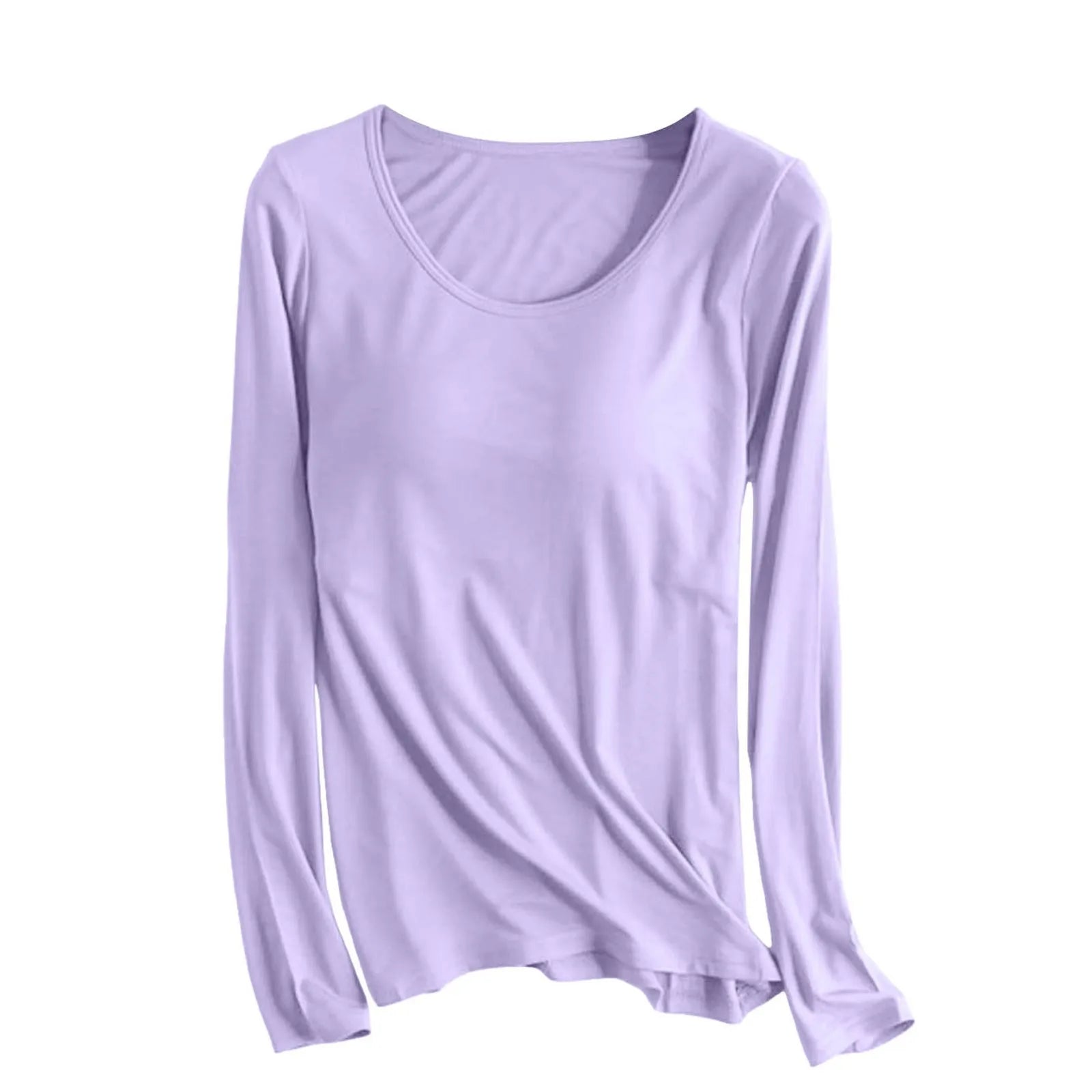 Women's Long Sleeve Bottoming T Shirt Yoga Pajama Top Chest Pad With Built In Bra Solid Color Cotton Long Sleeve Tee Shirts