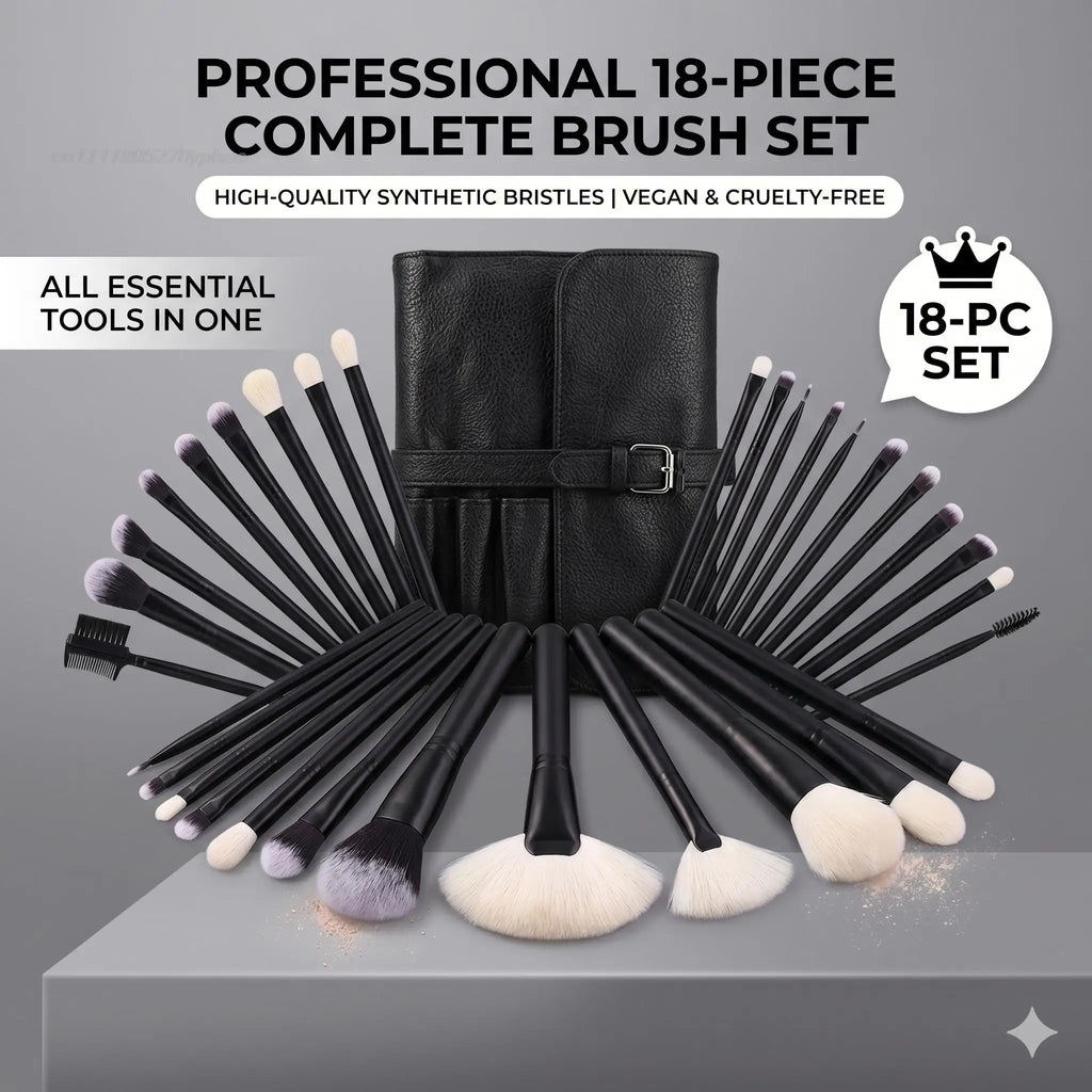 Makeup Brush Set - 12/18Pcs Natural Hair Foundation Eyeshadow Blending Brush Professional Eco-Friendly Beauty Tools