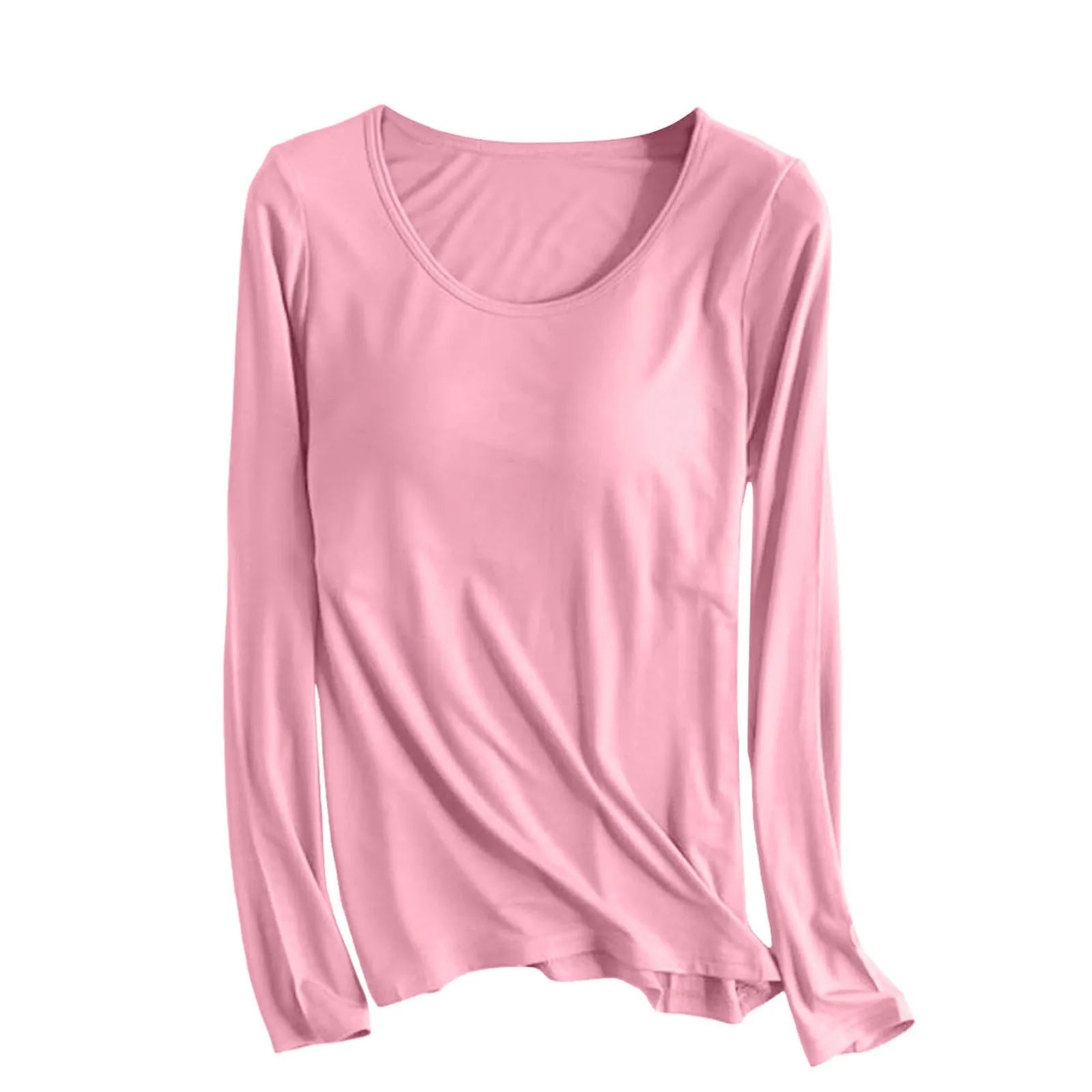Women's Long Sleeve Bottoming T Shirt Yoga Pajama Top Chest Pad With Built In Bra Solid Color Cotton Long Sleeve Tee Shirts