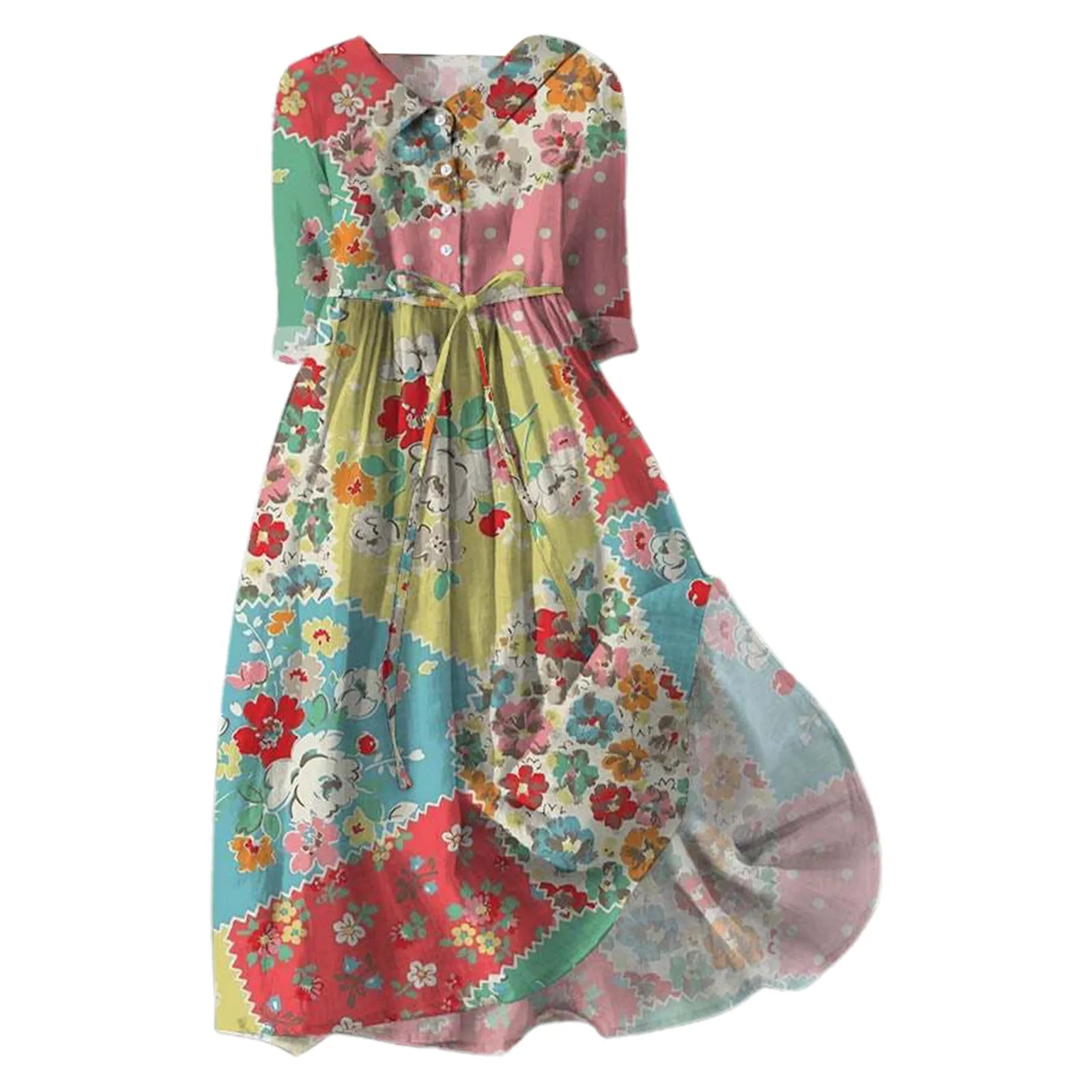 Elegant Women French Style Shirt Long Dresses Slim Fit Lapel Button Up Summer Dress With Linner Female Boho Beach Party Sundress
