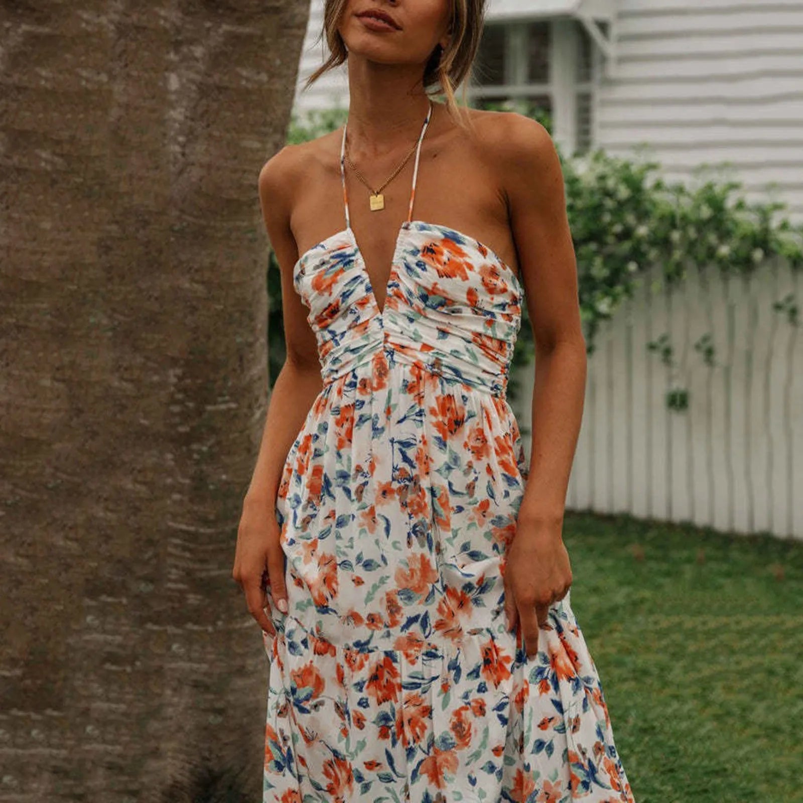 Summer Holiday Maxi Dress Women Spaghetti Strap V Neck Chic Sleeveless Floor Length Flowing Dresses Vacation Beach Long Dress