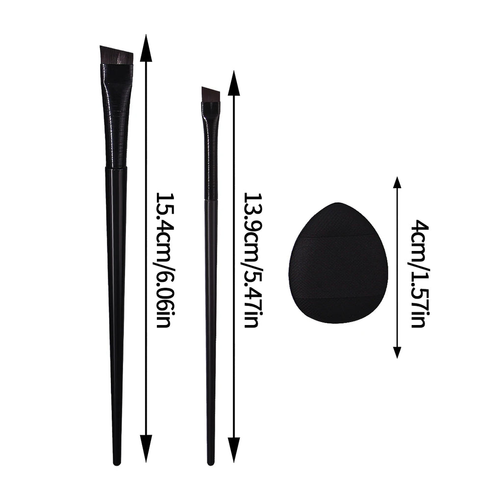 5PCS Practical Eye Makeup Tools: Fine Angled Blade Eyeliner Detail Brush & Soft and Non-Sticky Mini Powder Puff