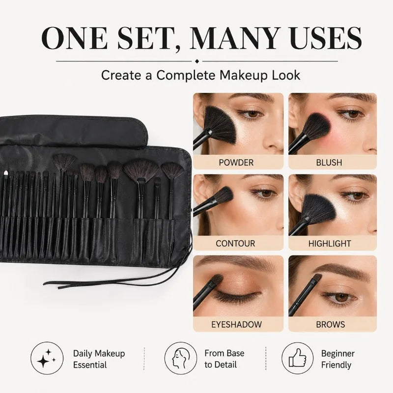 Full Makeup Brushes Set for Beginners Pros Soft Synthetic Powder Blush Contour Eyeshadow Brow Tools with Storage Bag Beauty Kit