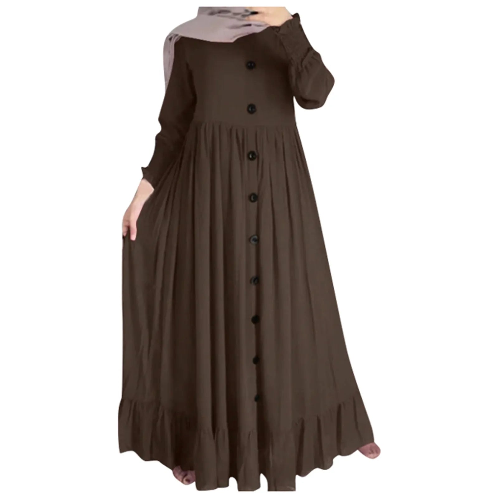 Women Muslim Dubai Abaya Turkey Hijab Dress Turkey Autumn Long Sleeve Buttons Down Sundress Islam Clothing Abayas Maxi Vestidos