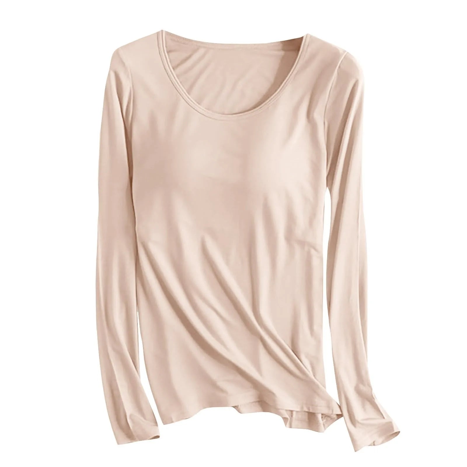 Women's Long Sleeve Bottoming T Shirt Yoga Pajama Top Chest Pad With Built In Bra Solid Color Cotton Long Sleeve Tee Shirts