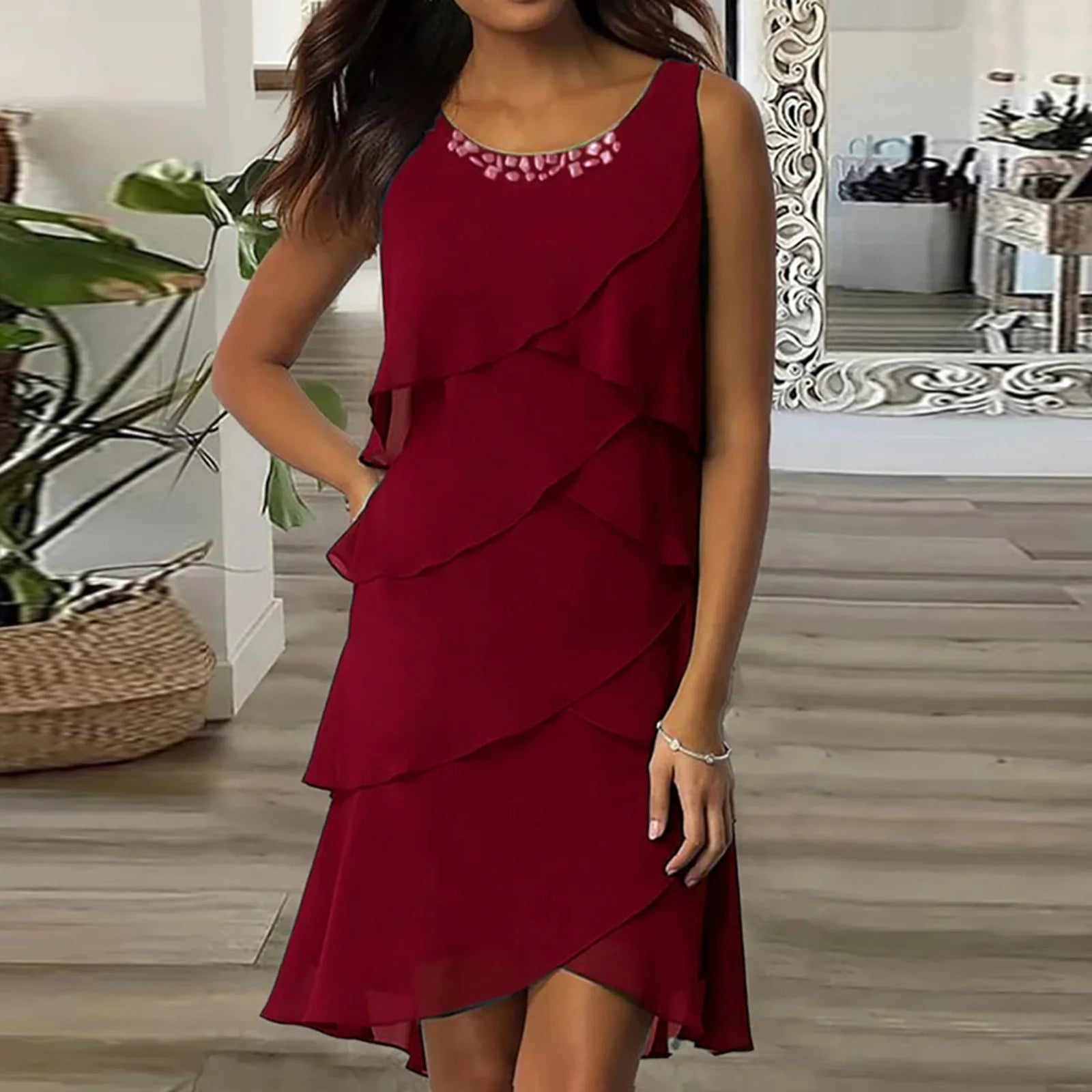 Dresses For Wedding Guest "Women'S Casual Dress | Fashionable Sleeveless Maxi Dress With Diamond Vestidos Verano Moda 2024