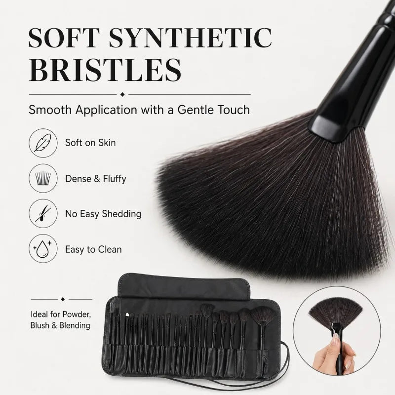 Full Makeup Brushes Set for Beginners Pros Soft Synthetic Powder Blush Contour Eyeshadow Brow Tools with Storage Bag Beauty Kit