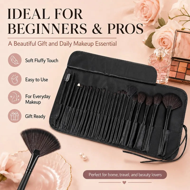 Full Makeup Brushes Set for Beginners Pros Soft Synthetic Powder Blush Contour Eyeshadow Brow Tools with Storage Bag Beauty Kit