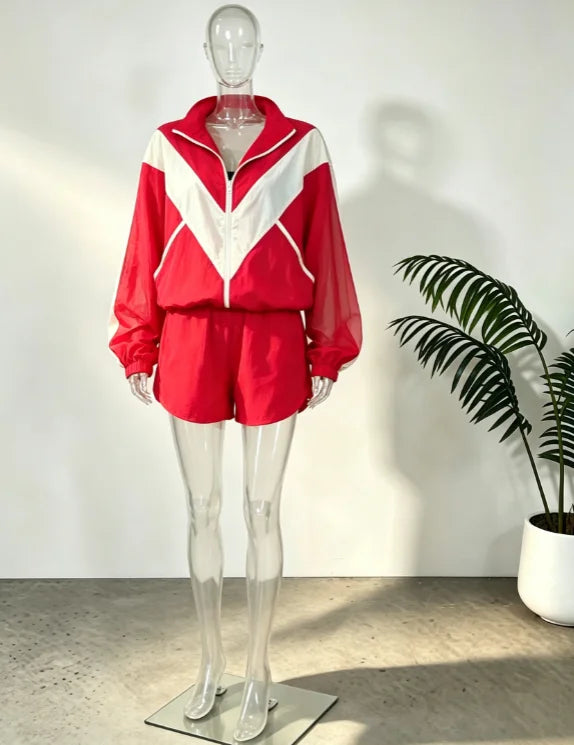 Women Nylon Panelled Lapel Long Sleeve Coats Shorts Sets  Street Zipper Ruched Loose Jacket Elastic Waist Shorts 2026 Chic Outfi