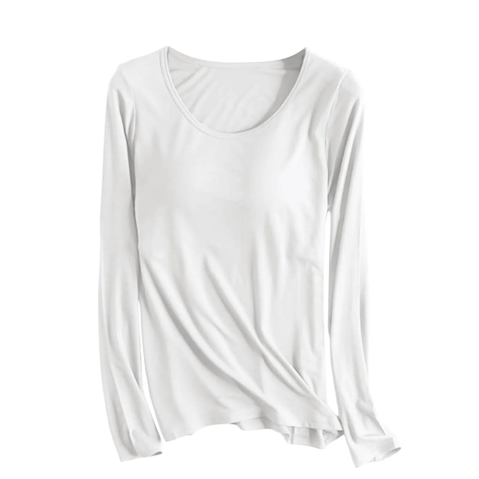 Women's Long Sleeve Bottoming T Shirt Yoga Pajama Top Chest Pad With Built In Bra Solid Color Cotton Long Sleeve Tee Shirts