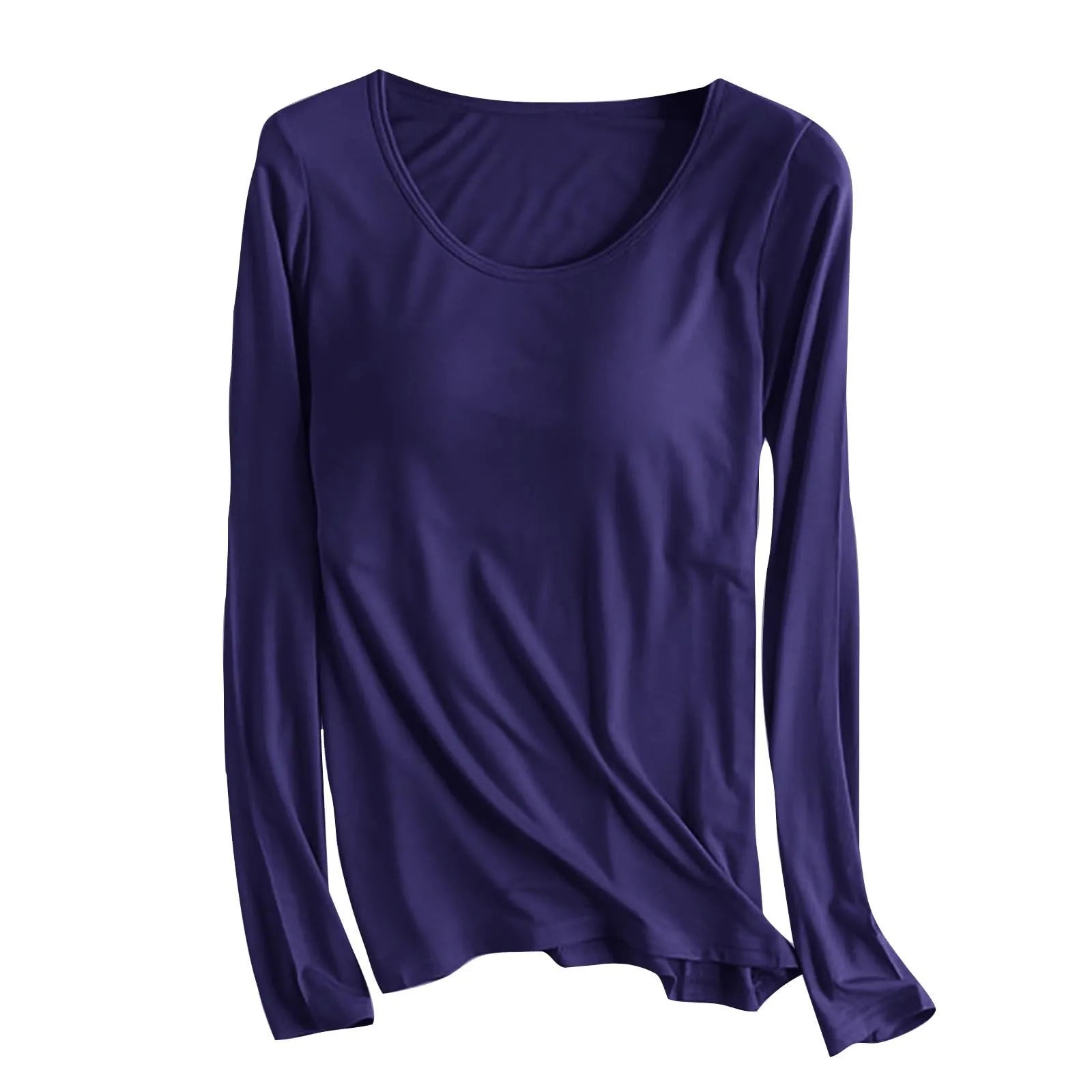 Women's Long Sleeve Bottoming T Shirt Yoga Pajama Top Chest Pad With Built In Bra Solid Color Cotton Long Sleeve Tee Shirts