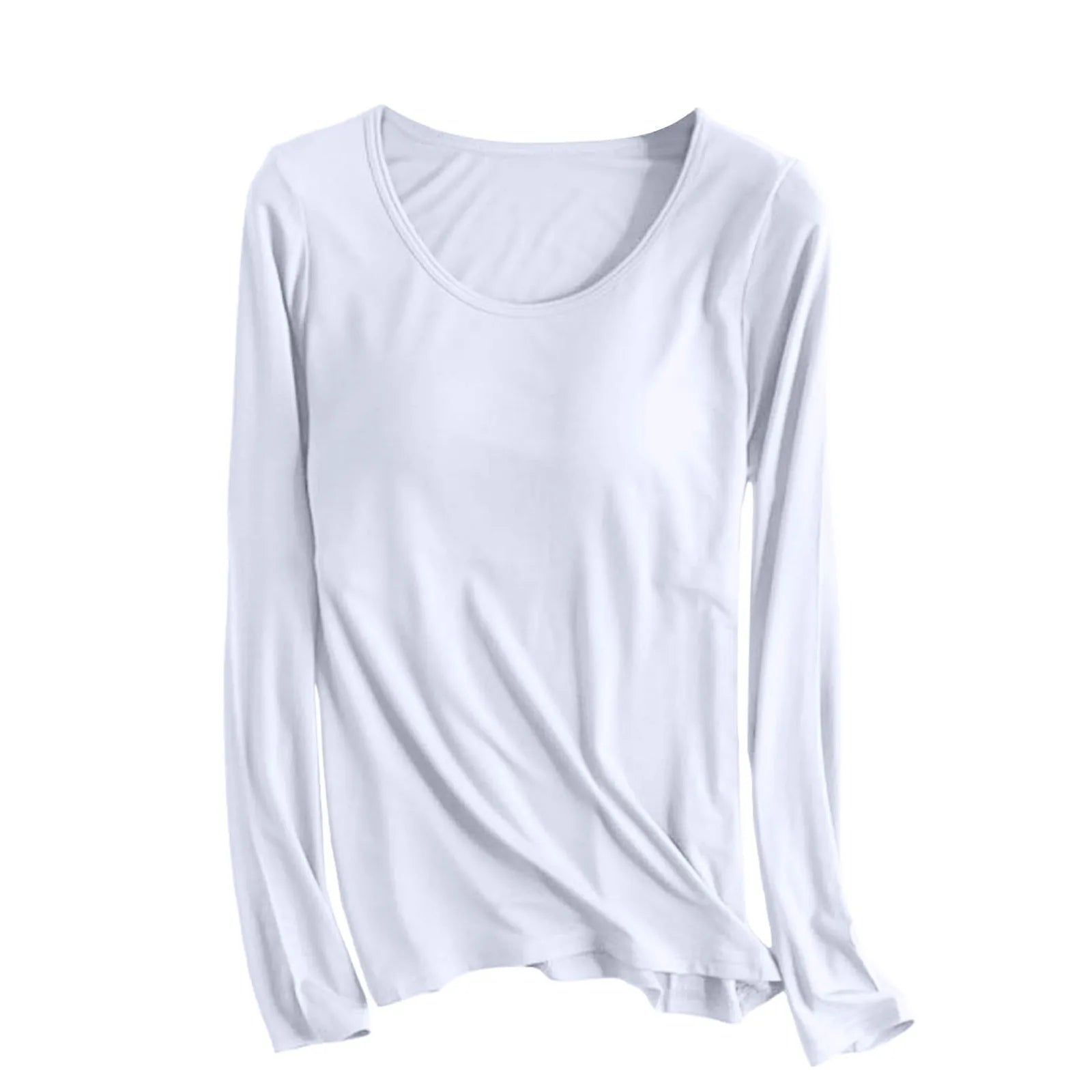 Women's Long Sleeve Bottoming T Shirt Yoga Pajama Top Chest Pad With Built In Bra Solid Color Cotton Long Sleeve Tee Shirts