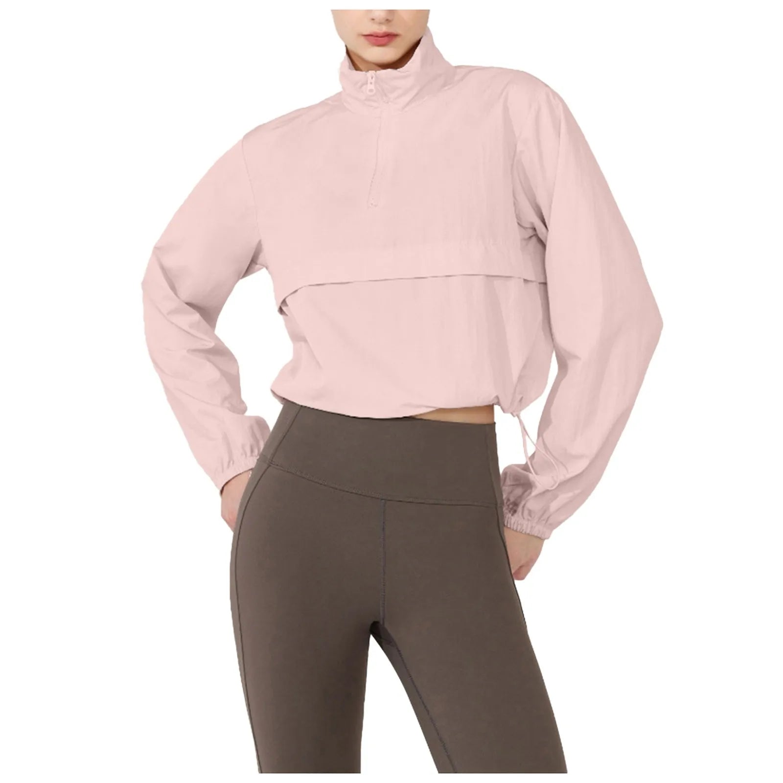 Women Autumn Windproof Waterproof Jacket Uv Resistant Fitness Running Sporty Jacket Stand Up Collar Drawstring Quick Drying Tops