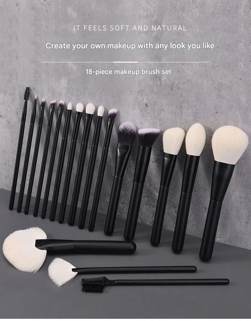 Makeup Brush Set - 12/18Pcs Natural Hair Foundation Eyeshadow Blending Brush Professional Eco-Friendly Beauty Tools
