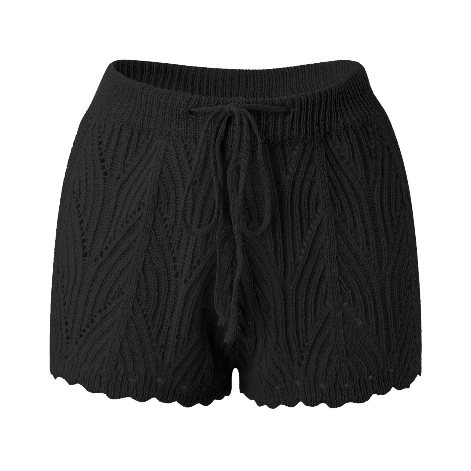 2026 New Hollow Out Crochet Knit Swim Shorts Drawstring Elastic Waist Women Summer Sexy Beach Cover Ups Shorts Swimwear Sarong